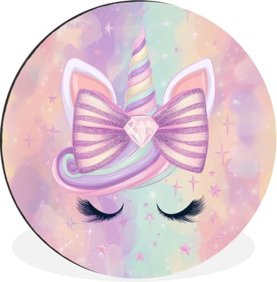 WallCircle - Wandcirkel - Muurcirkel - Eenhoorn - Glitters - Regenboog - Pastel - Aluminium - Dibond - 30x30 cm - Binnen en Buiten