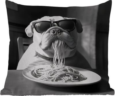 Tuinkussen - Hond - Bulldog - Pasta - Bril - Stoer - Dieren - 40x40 cm - Weerbestendig