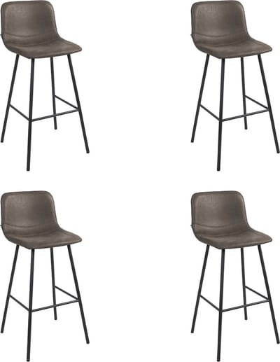 Bronx71® Industriële barkruk Mikky antraciet leer 68 - 79 cm - Barkrukken set van 4 - barstoel