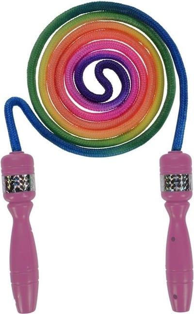 Springtouw regenboogprint roze handvat 210 cm - Buitenspeelgoed - Springtouwen