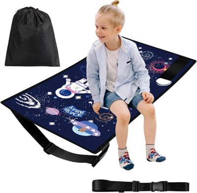 TIM® Vliegtuigbedje - Reiskussen Waterdicht – Babybedje Inclusief Draagtas - Voetensteun Draagbaar – Vliegtuigbedjes Met Opbergvakken - Blauw - 77cm x 44cm x 2cm