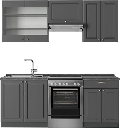 Vicco Fame-Line Complete keukeneenheid – 200 cm zonder werkblad Anthrazit-Gold Landhaus