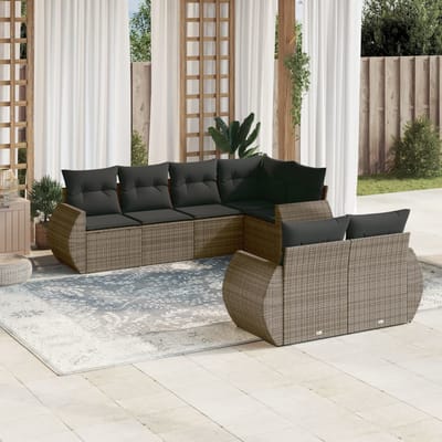 vidaXL - 7-delige - Loungeset - met - kussens - poly - rattan - grijs