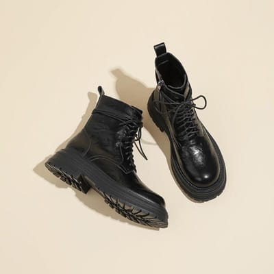 Handgrijpende Retro Dikke Zool Martin Laarzen Vetersluiting Korte Laarzen voor Dames Lente en Herfst Enkele Laarzen Verfijnde Britse Stijl Dik 40