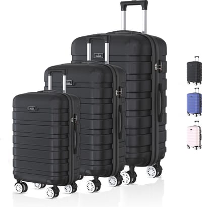 Voyagoux® REVELATION - Reiskoffer set - Koffers - 3 stuks - Reiskoffer met wielen - Zwart- TSA Slot