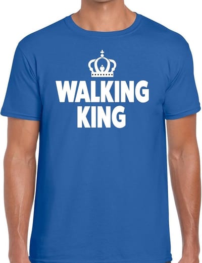 Walking King t-shirt blauw heren - feest shirts heren - wandel/avondvierdaagse kleding S