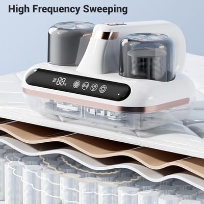 Bed Reiniger Stofzuiger - Huisstofmijt Stofzuiger - Handstofzuiger - 5-In-1 Draadloze Bedstofzuiger -Bacterie, Mijt & Schimmel Bestrijder - Gebruikmakend Van UV-C Ultraviolet Licht en Ultrasone Technologie - Wit