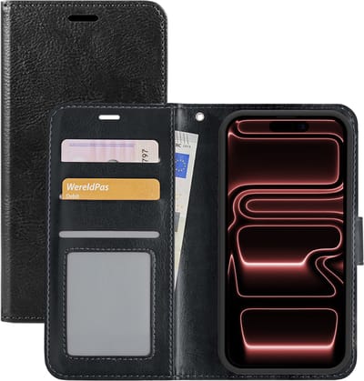 Hoesje - Met Pasjeshouder - Geschikt voor Apple iPhone 17 Pro Max - Luxe Bookcase Portemonee - Flip Case - Kunstleer Book Case - Flipcase - Book Cover - Walletcase - Portemonneehoes - Zwart