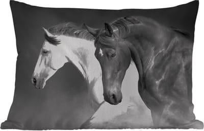 Buitenkussens - Tuin - Paarden - Dieren - Zwart - Wit - Portret - 50x30 cm