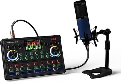 Professionele Condensatormicrofoonset voor Streaming, Podcasting en DJ-mixing - USB-microfoon met Ingebouwde Geluidskaart - Inclusief Verstelbare Arm en Popfilter