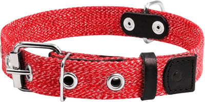 WAUDOG Canvas Halsband / Hondenhalsband - Katoen - Rood gemêleerd - L - Breedte: 35 mm - Nekomtrek: 51 - 63 cm (GELIEVE ALVORENS BESTELLEN OPMETEN)