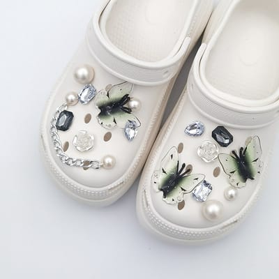 Schoenaccessoires-geschikt voor crocs charms- geschikt voor crocs pins- geschikt voor crocs Accessoires- geschikt voor Crocs Jibbitz-16 groene kristallen vlinders