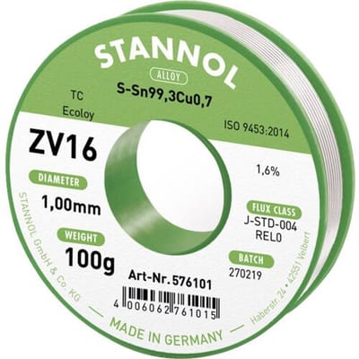 Stannol ZV16 Soldeertin, loodvrij Loodvrij Sn99,3Cu0,7 REL0 100 g 1 mm