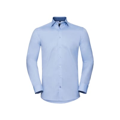 Russell Heren Formeel Overhemd met Contrast Visgraatsteek Getailleerde Lange Mouwen (Lichtblauw/Middenblauw/Bright Navy)