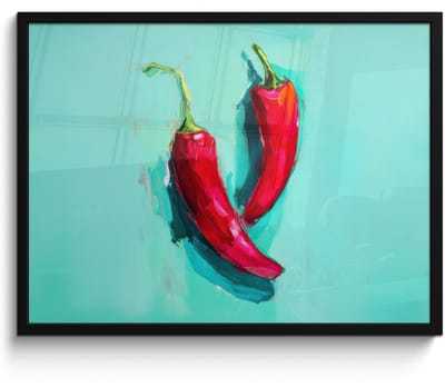 Poster in lijst - Fotolijst 80x60 cm - Posters - Chilipepers - Geverfd - Rood - Posterlijst zwart - Decoratie - Wanddecoratie woonkamer - Muurdecoratie slaapkamer