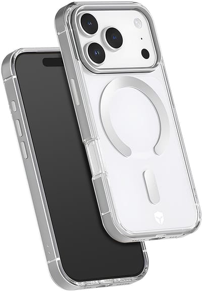 Force Case, Hoesje geschikt voor iPhone 17 Pro - Metalen Rand MagSafe Anti-Shock 2m, Grijs