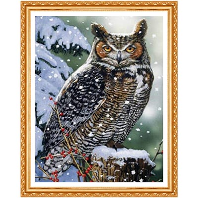 Peinture diamant 5D à faire soi-même, broderie au point de croix, motif hibou en hiver, décoration d'intérieur 20X30CM black