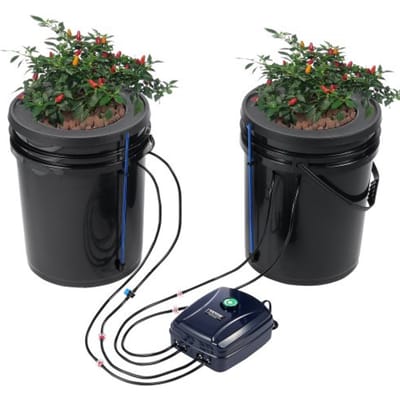 VEVOR DWC Hydroponics Grow System, Hydroponisch kweeksysteem met topdripkit, Deep Water Culture 2 emmers van 5 gallon, met luchtpomp, luchtstenen en waterniveau-indicator voor bladgroenten