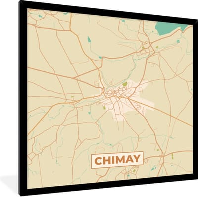 Fotolijst incl. Poster - Stadskaart - Plattegrond - Kaart - België - Chimay - 40x40 cm - Posterlijst