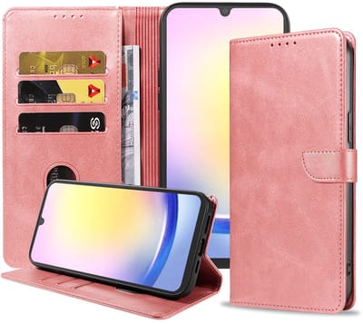 Geschikt voor Samsung Galaxy A25 Telefoonhoesje Kunstleer met Magnetisch lipje en Pasjeshouder Book Case met Klepje - Roze - Smartphonica geschikt voor Samsung Galaxy A25