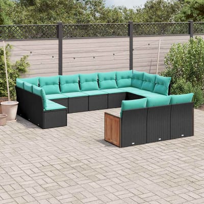 vidaXL - 13-delige - tuinbankset - met - kussens - van - zwart - polyrotan