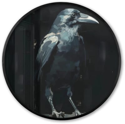 Poster in lijst Rond - Fotolijst 60x60 cm - Posters - Raaf - Vogels - Zwart - Ronde posterlijst zwart - Decoratie - Wanddecoratie woonkamer - Muurdecoratie slaapkamer