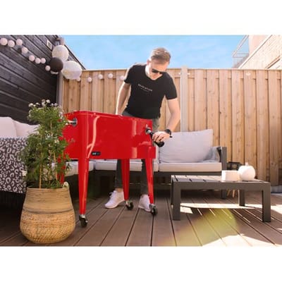 AXI Retro Cooler Rood - Koeler met wielen - 76L inhoud - Koelbox met aftapkraan