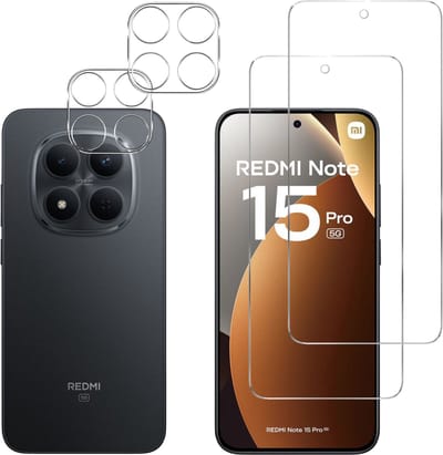 Pack de 2 Verres Trempé pour Xiaomi Redmi Note 15 Pro 5G Film Vitre Protection Ecran + 2 Verres Trempé Appareil Photo Arrière Film Protection