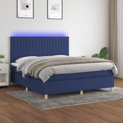 vidaXL - Boxspring - met - matras - en - LED - stof - blauw - 180x200 - cm