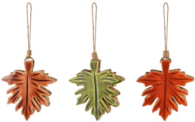 Dekoratief | Hanger herfstblaadje, groen/bruin/oranje, hout, 10x2x11cm, set van 3 stuks | A258022