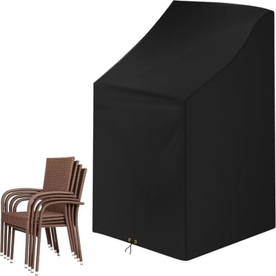 Famanu – Waterdichte tuinstoelhoezen - stapelstoelhoes - 420D Oxford-stof - terrasstoelhoezen - anti-UV - tuinmeubelhoes - 68 x 96 x 110/150 cm - zwart