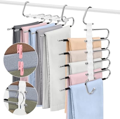 Dailygoods- Broekhanger 2 Stuks - Multifunctioneel - Inklapbaar - Ruimtebesparend - Roestvrij Staal - Geschikt voor Broeken/Sjaals/Jeans - Kleerhanger