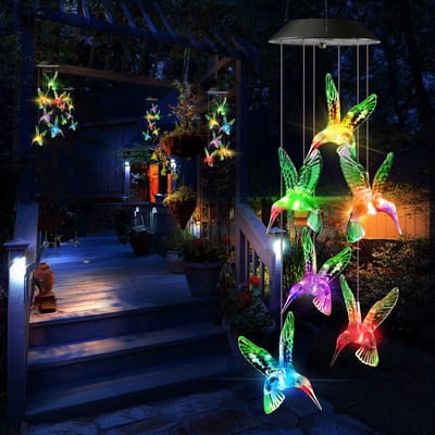 Windklokken op zonne-energie, led, werkt op zonne-energie, met kleurverandering, waterdicht, decoratie voor binnen en buiten, ideaal als cadeau voor moeder en vrouw（Kolibrie）