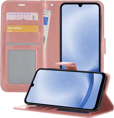 Hoesje - Geschikt voor Samsung Galaxy A25 - Luxe Bookcase - Walletcase Hoes - Portemonnee - Cover - Telefoonhoes - Rosé goud