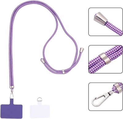 Casemania Universele Telefoonkoord - Violet Check - Verstelbare Telefoonketting - Crossbody Draagkoord Koord voor Telefoon - Lanyard Cord - Paars