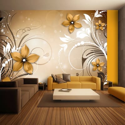 98cm X 70cm - Zelfklevend fotobehang - Amberkleurig bloesem, 8 maten, premium print