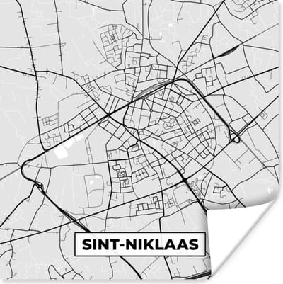Poster België – Sint Niklaas – Stadskaart – Kaart – Zwart Wit – Plattegrond - 100x100 cm XXL