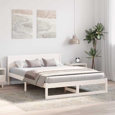vidaXL - Bedframe - met - hoofdeinde - Wit - 140 - x - 200 - cm - Massief - grenenhout