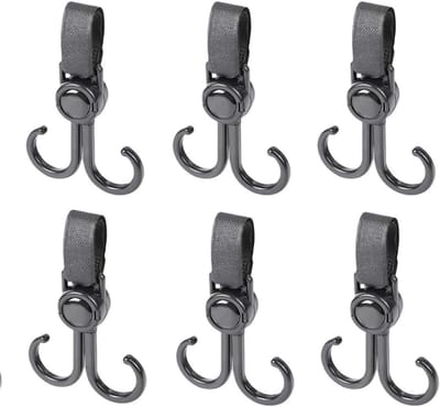 Verstelbare kinderwagen haken, 6-pack opbergclips voor het ophangen van boodschappentassen, luiertassen en meer