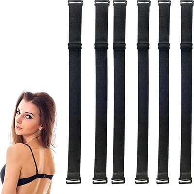 Zes paar elastische en verstelbare bh-bandjes voor dames, vervangende bh-bandjes in zwart, ideaal voor comfort en ondersteuning