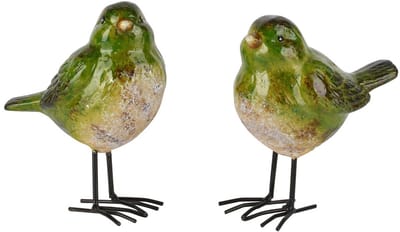 Dekoratief | Vogeltje staand 'Lenny', groen, keramiek, 10x6x12cm, set van 2 stuks | A260731