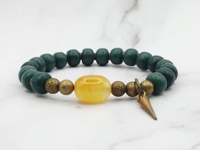 Mei's - Tibetan Bodhi Stone - armband dames - jade - koper groen/geel - polsmaat 15,5 cm