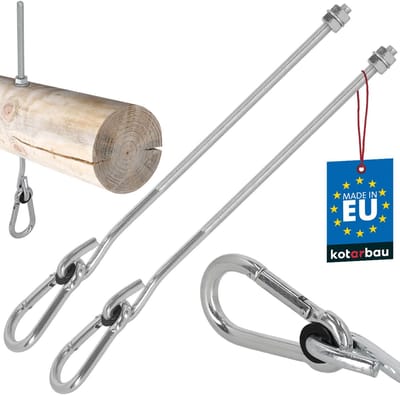 KOTARBAU® 2 st Schommelhaak, Verzinkt Staal, M10 x 330 mm, Zilver, met Karabijnhaak, Houtdraad, Schommelhaak voor Houten Balk, Schommel Hanger