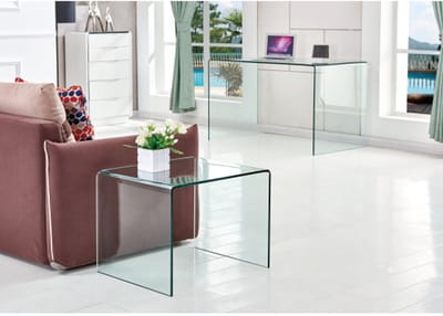 MODENUIT Bijzettafel - Gebogen Gehard Glas - Voor Woonkamer, Keuken En Presentatie - Transparant - 50x40x45 cm