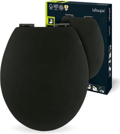 Wc-bril met softclose zwart - houten kern - Fast-Fix bevestiging - universeel - motief wc-deksel - fluweelzacht aanvoelend