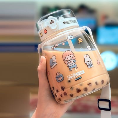 1.3L Pot Pot Beker Kinderen Rietjesbeker Volwassenen Universele Plastic Waterfles Draagbare Reisbeker Grote Capaciteit Lieflijk 1.3L white