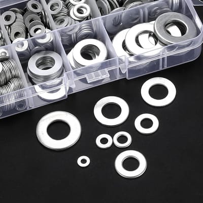 Famanu – Sluitringen assortiment 460 stuks koolstofstaal platte ringen M3 M4 M5 M6 M8 M10 M12 voor scharnieren en montage