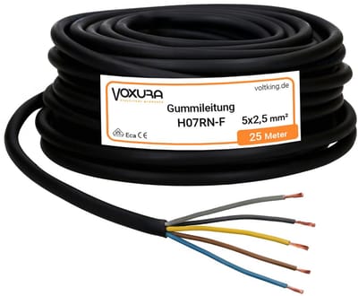Flexibele 5-aderige 2,5mm² Rubberkabel 25 Meter - UV & Oliebestendig voor Buiten en Zwaar Gebruik