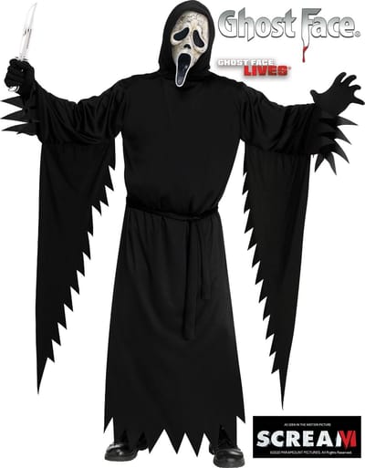 Fun World Ghostface Kostuum Volwassenen Scream Kostuum Halloween Kostuum Volwassenen Carnavalskleding Heren Verkleedkleren Volwassenen - Officiële Licentie - 3-Delig Gewaad met Capuchon/Riem/Masker - Unisex - Maat XL/2XL