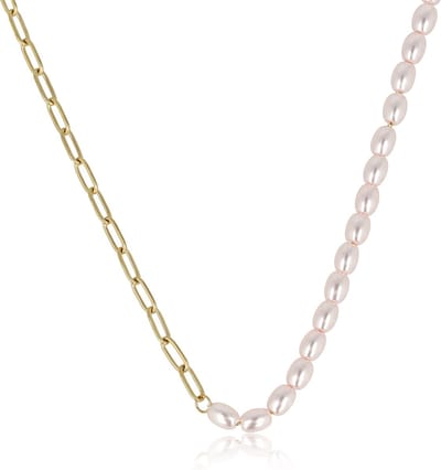 My Bendel - Goudkleurige Schakelketting met Roze Parels - met Luxe Cadeauverpakking | Sieraden Voor Dames